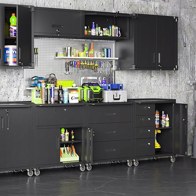 Metal Garage Storage Cabinet on Wheels, Lockable Rolling Tool Cabinet - Image 7