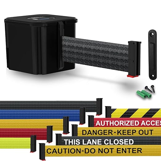 WM412 Retractable Belt Wall Mounted Smooth Black Crowd Control Barrier and - Image 2