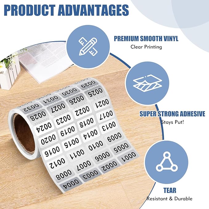 1-2000 Inventory Stickers, Waterproof Self-Adhesive Vinyl Number Stickers - Image 3