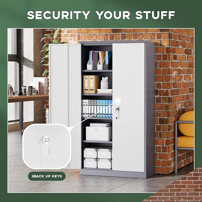 Greenvelly Metal Storage Cabinet, Lockable Steel Cabinet - Image 6