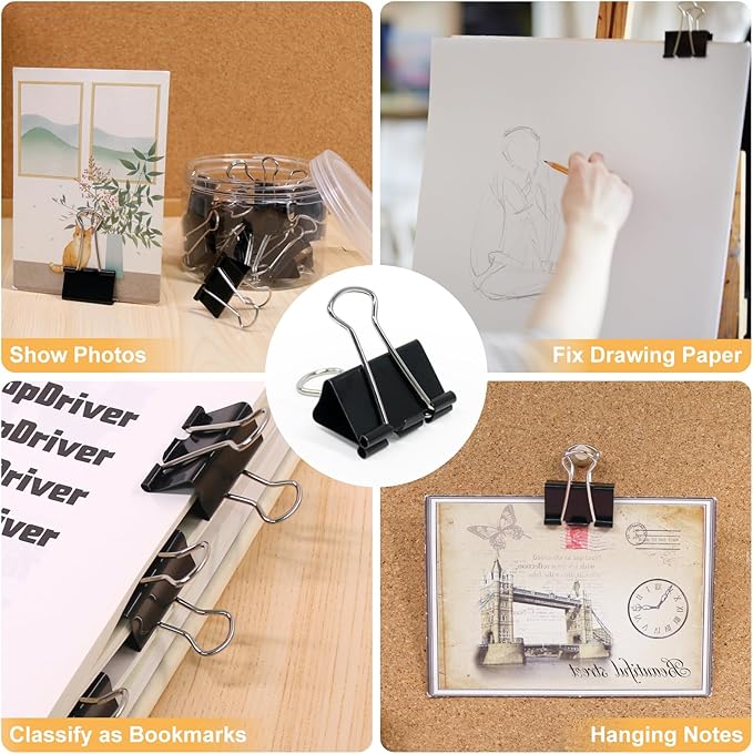 Coideal Black Binder Clips Medium, 1.25 Inch Black Metal Paper Clips 24 Pcs - Image 4