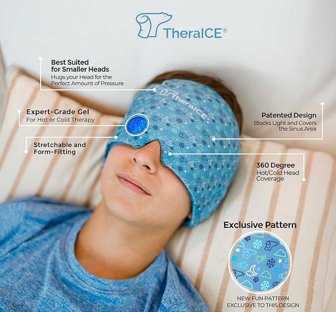 TheraICE Migraine Relief Cap Junior, Soothing Headache Boo Boo Ice Pack Mask - Image 3