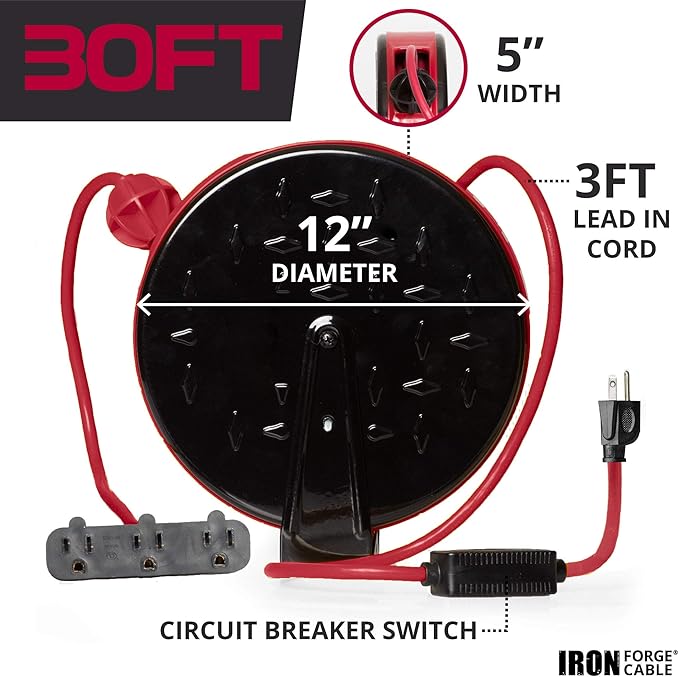 IRON FORGE CABLE 30Ft Retractable Extension Cord Reel - Image 4