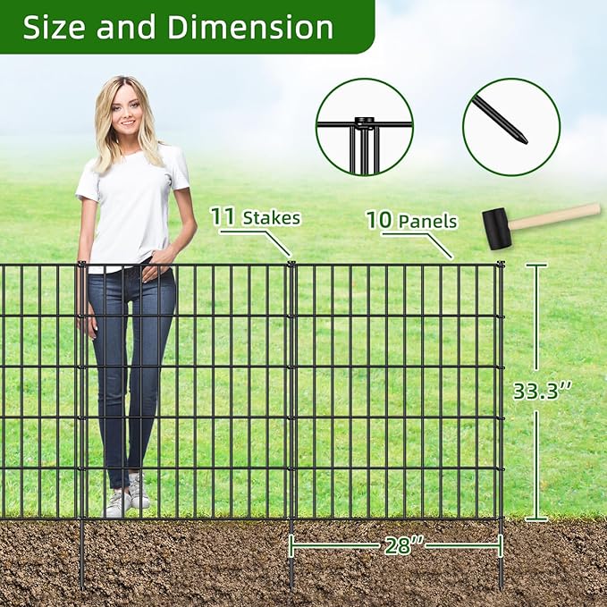Metal Garden Fence 33.3in x 23.3ft, 10 Panels + 11 Stakes Dog Fence Border - Image 3