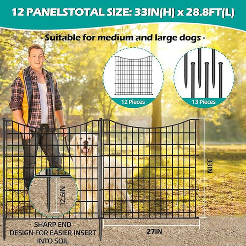 12 Panels No Dig Decorative Garden Fence, 33 in X 27 ft Garden Fencing Animal - Image 2