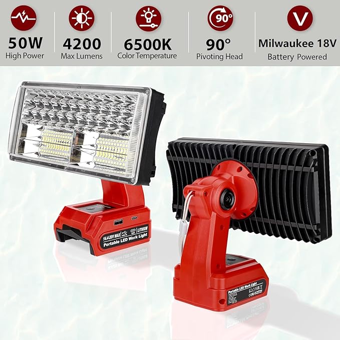 50W 4200LM Cordless LED Work Light - Image 2