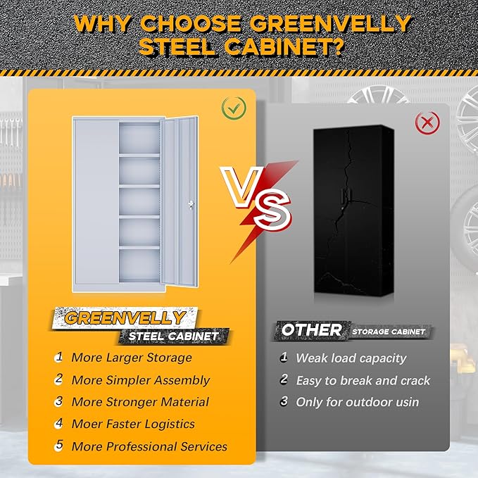 Greenvelly Metal Garage Storage Cabinet - Image 7
