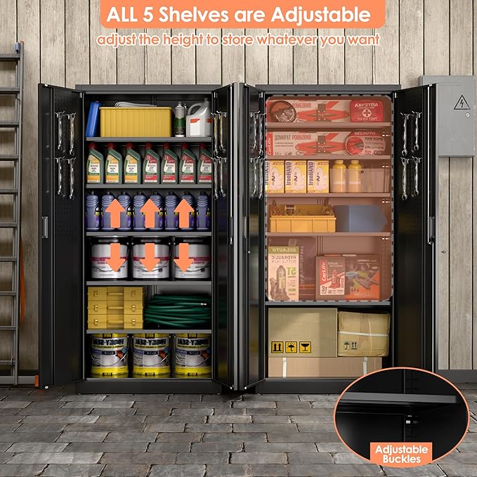 Metal Storage Cabinet with 5 Adjustable Shelves and Pegboard, Lockable File - Image 5