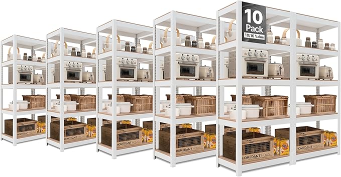HOMEDANT House 5 Tier Laminated Metal Shelving Unit Adjustable Storage Utility by TheBestOrganizingSolution