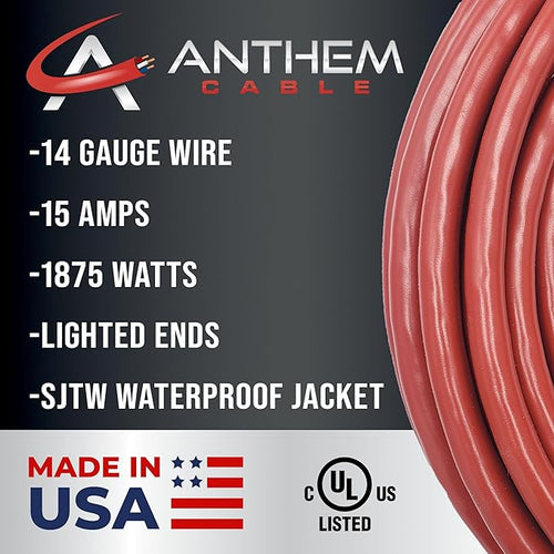 15 ft - 14 Gauge Extension Cord Outdoor - Made in USA - Lighted on Both Ends - - Image 2