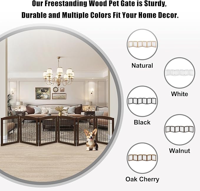 LZRS 6-Panel Extra Wide Wooden Freestanding Dog Gate: Foldable Solid Wood and - Image 4