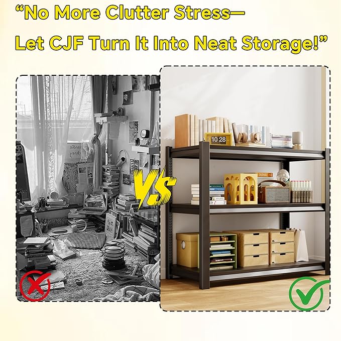 CJF Metal Storage Shelves, 3-Tier Garage Shelving Unit, Heavy Duty Adjustable - Image 7