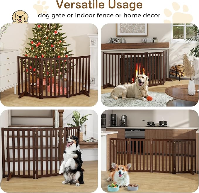 30" Height Tall Freestanding Pet Gate, Solid Wood Folding Safety Fence Wooden - Image 7