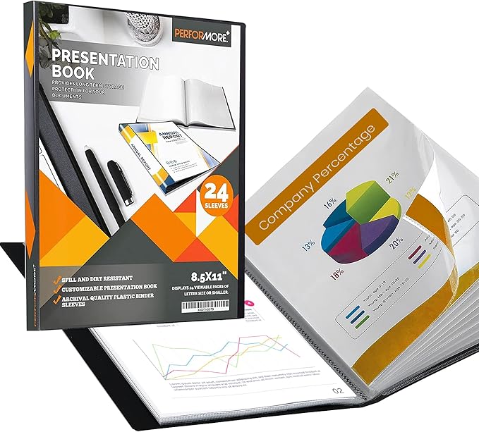 Performore 24-Pocket Presentation Book Folder | 8.5" x 11" Plastic Display - Image 2