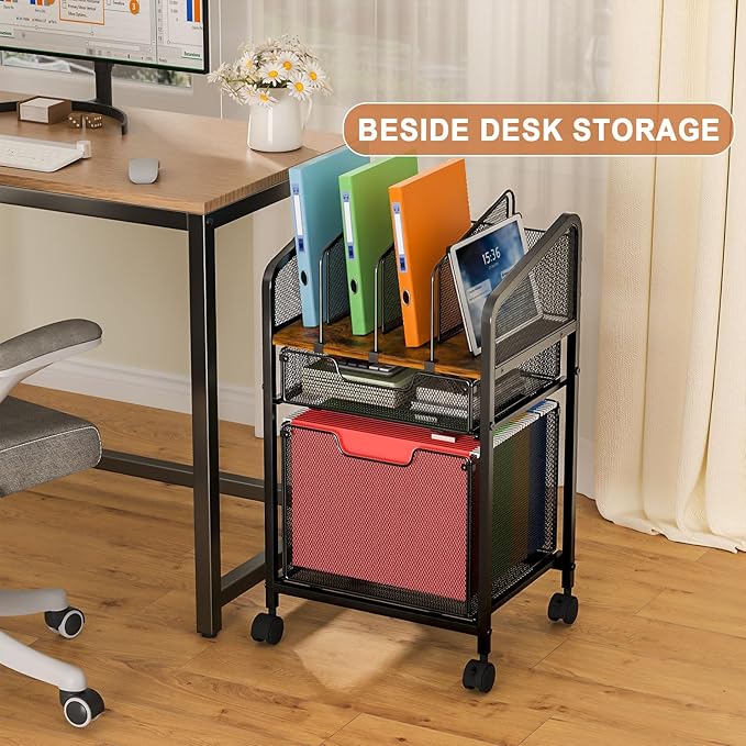 Rolling File Cabinet with Adjustable Dividers, Mobile Filing Cabinet with 2 - Image 6
