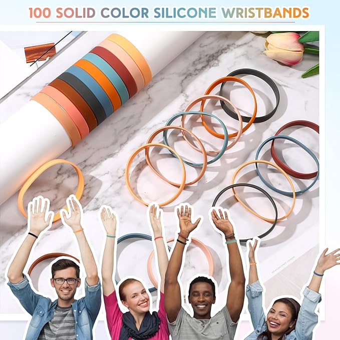 Liliful 100 Pcs Silicone Rubber Wristbands Rubber Wristband Bracelet Bands - Image 3