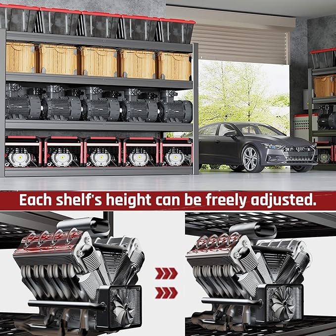 62" W Garage Shelving Heavy Duty, 4 Tier Garage Shelves, Commercial Metal Shelf - Image 5