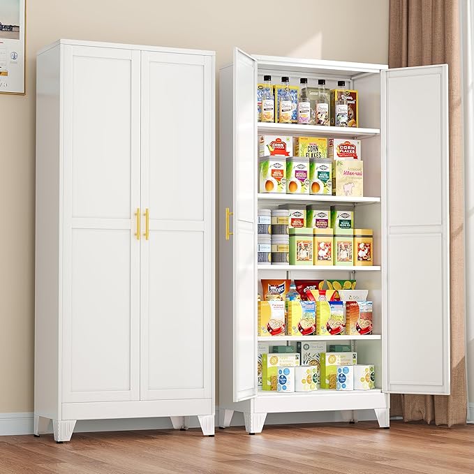 Metal Pantry Cabinet with 2 Doors and Adjustable Shelves by winiowa