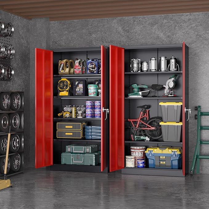 Greenvelly Metal Cabinet with 2 Doors and Adjustable Shelves, 72”H Steel - Image 2