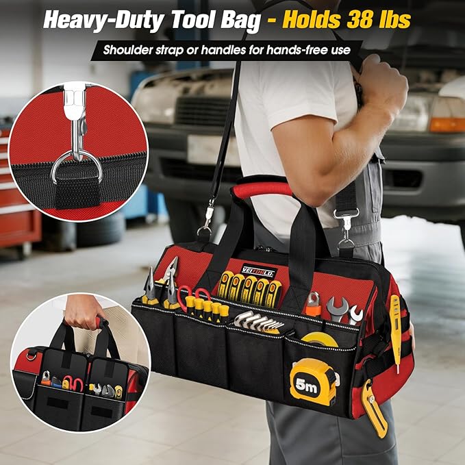16-Inch Heavy Duty Tool Bag, 19-Pockets Tool Box Organizer, Portable Toolbag - Image 7