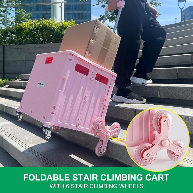 Foldable Utility Cart with Stair Climbing Wheels, Collapsible Rolling Crate - Image 3