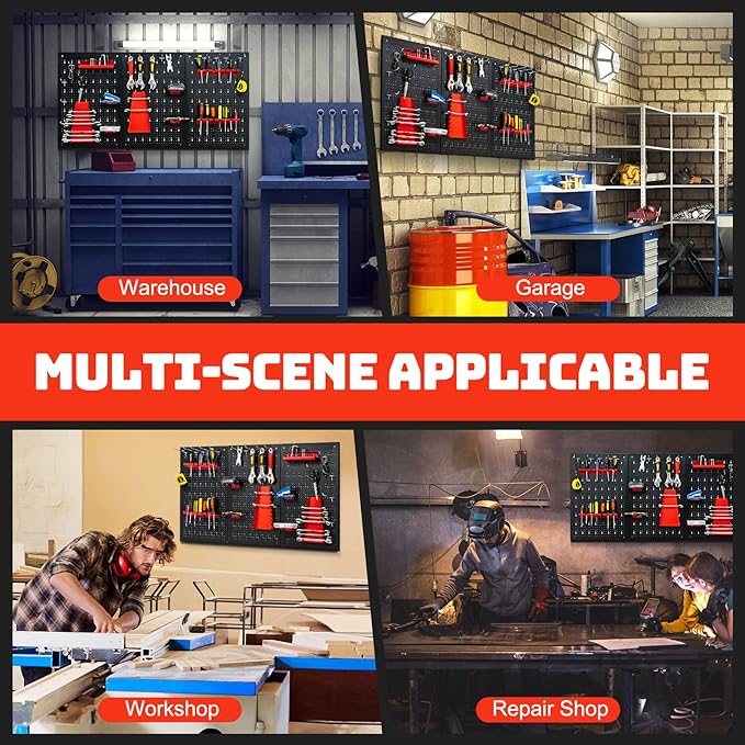 Goplus Garage Pegboard Tool Organizer, 4ft Metal Pegboard Wall Organizer w/3 - Image 5