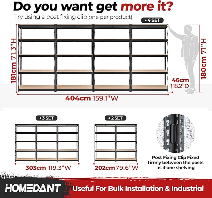 HOMEDANT 39.8" W 5 Tier Heavy Duty Garage Shelving Adjustable Metal Rack - Image 8