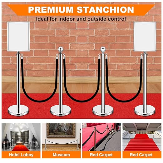 Blulu 8 Sets Stainless Steel Stanchion Set 8 Crowd Control Poles 7 Velvet Ropes - Image 7