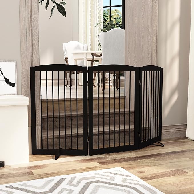 Freestanding Pet Gate for Dogs, Foldable Wooden Dog Gate for House Indoor - Image 7