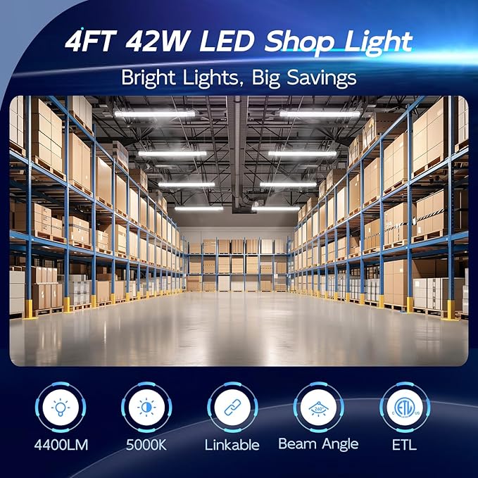 hykolity 2 Pack 4FT Linkable LED Shop Light - Image 2