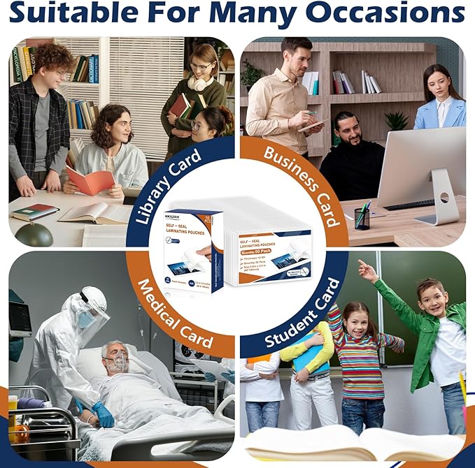50 Pack 10 Mil 2.6"x3.9" Self Sealing Laminating Pouches Plastic Laminating - Image 7