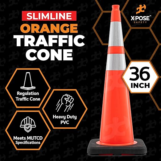 Xpose Safety 36 Inch Orange Slim Line Traffic Cones - Image 4