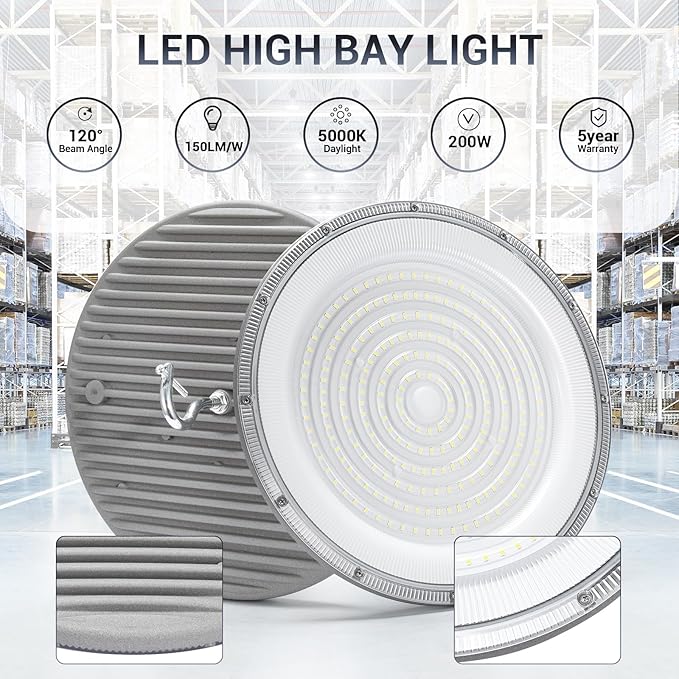 10 Pack 200W UFO Led High Bay Light, 5000K Daylight Commercial Bay Lighting - Image 2