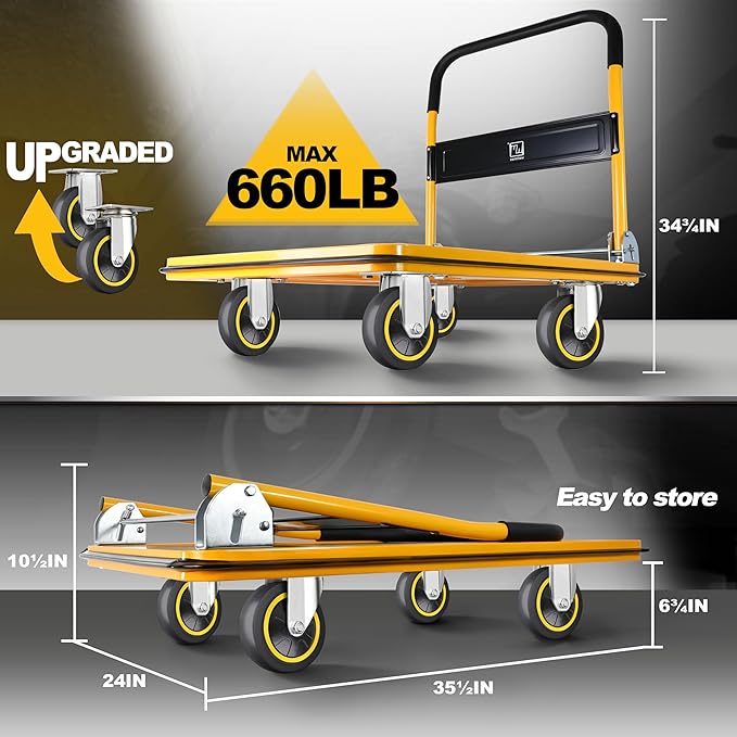 Push Cart Dolly by Wellmax, Moving Platform Hand Truck, Foldable - Image 3