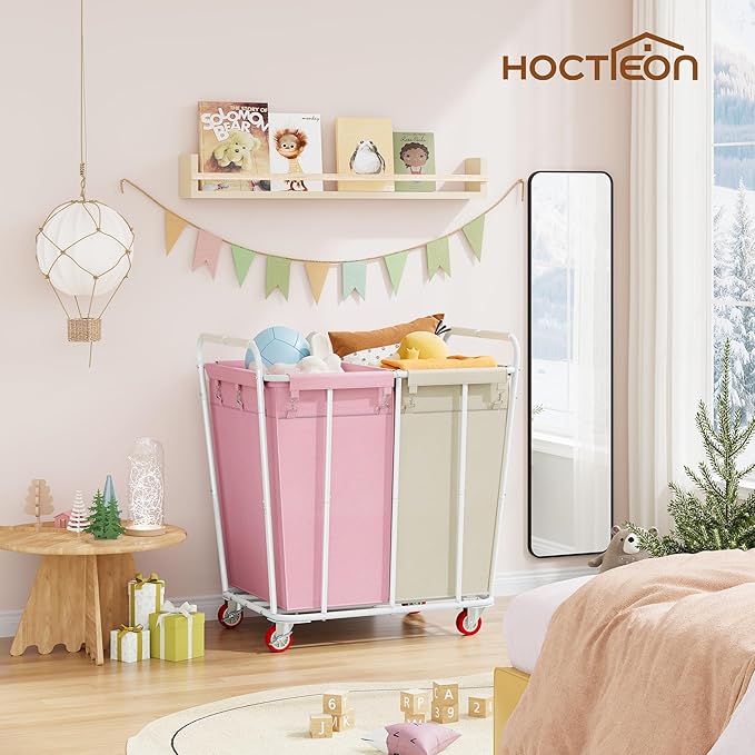 Hoctieon 2 Section Laundry Sorter Cart, 400L Rolling Hamper - Image 8