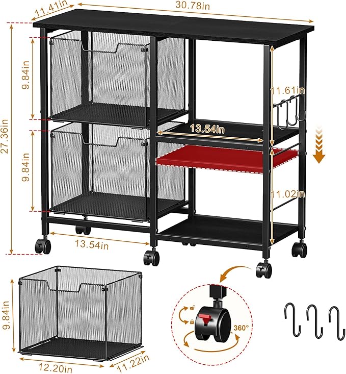 2 Drawer File Cabinet, Lateral Filing Cabinet, Rolling Printer Cabinet Cart - Image 7