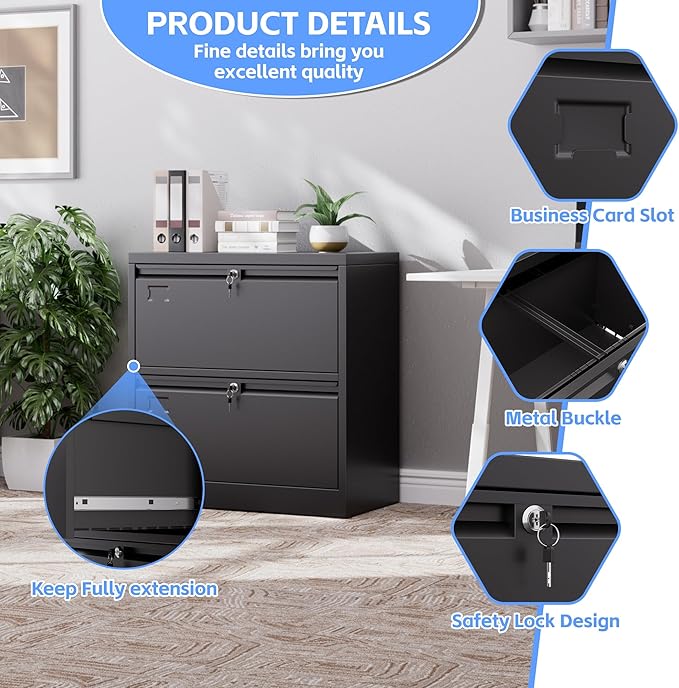 Aobabo 2 Drawer Lateral File Cabinet, Lockable Metal Filing Cabinet - Image 7