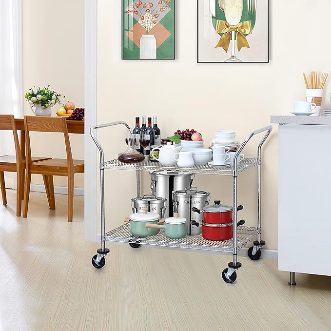 Finnhomy 2-Tier Commercial Grade Rolling Cart, Heavy Duty Utility Cart - Image 4
