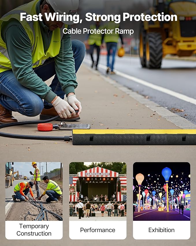 VEVOR Cable Protector Ramp, 1 Channel Heavy Duty 39.37'' Rubber Cord Hose Wire - Image 2