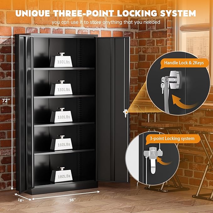 Greenvelly Steel SnapIt Storage Cabinet, 2 Doors and Lock - Image 6