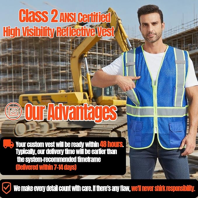 BeautyWill Custom Safety Vest Customized Logo Class 2 High Visibility - Image 6