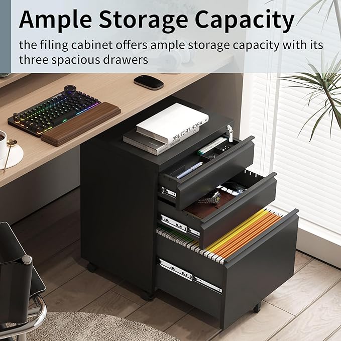 3 Drawer File Cabinet for Home Office, Under Desk Mobile Filing Cabinet - Image 5