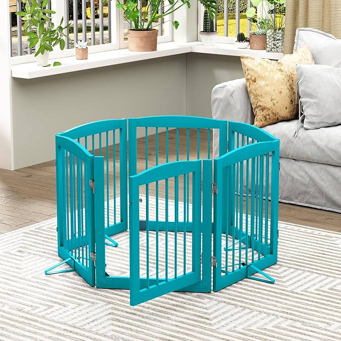 Freestanding Pet Gates with Walk Through Door, Dog Indoor Fence, Dog Gate - Image 2