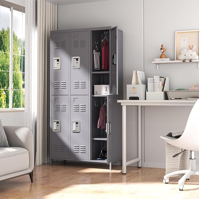 72" Tall Employees Locker with Shelves and Hooks 6 Doors Steel Sports Locker - Image 2