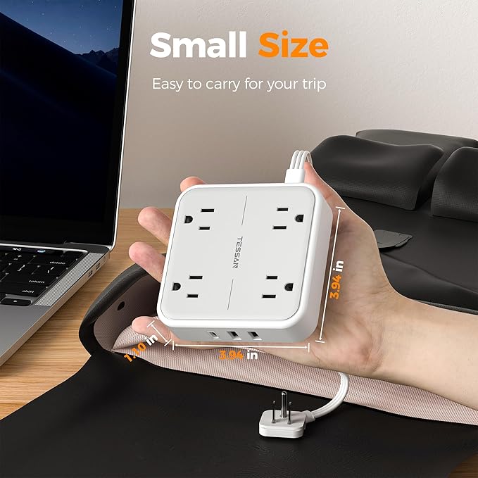 TESSAN Surge Protector Power Strip, 1 Ft Ring Pull Short Extension Cord - Image 6