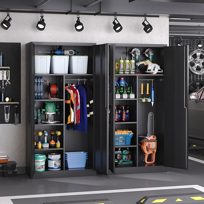 Broom Closet with Lock, Metal Storage Cabinet 36" Wide, 5-Tier Steel Utility - Image 2