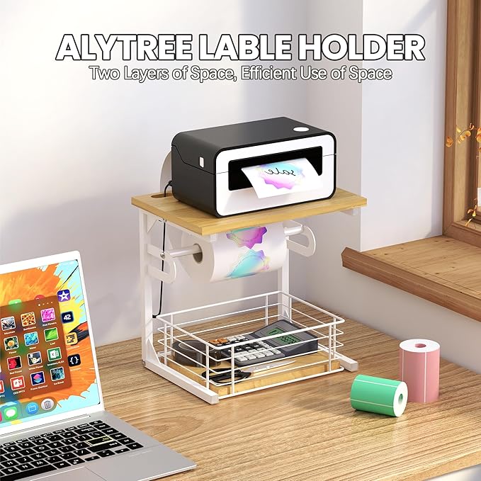 Label Holder for Rolls and Fan-Fold Labels, Wooden Thermal Sticker Roll Holder - Image 3