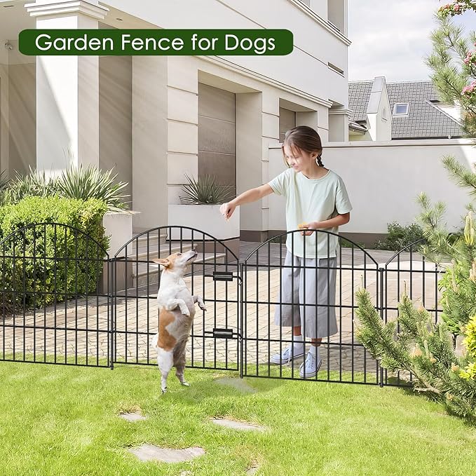 Metal Garden Fence with Gate 28in x 18.7ft, 1 Gate + 7 Panels Dog Fence Border - Image 2