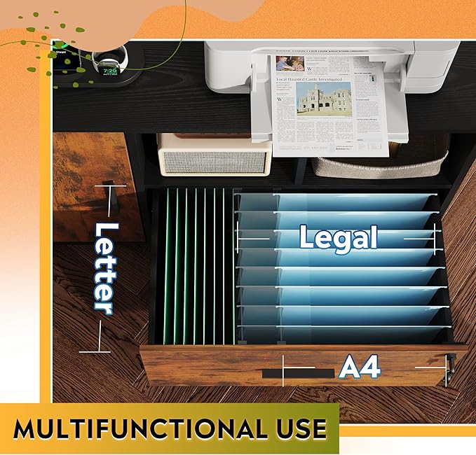 DEVAISE File Cabinet with Charging Station, 1 Drawer Rolling File Cabinet - Image 5