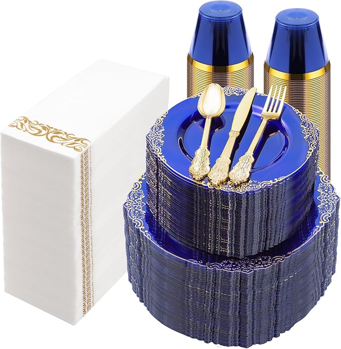 700PCS Clear Blue Plastic Plates by Bestluck
